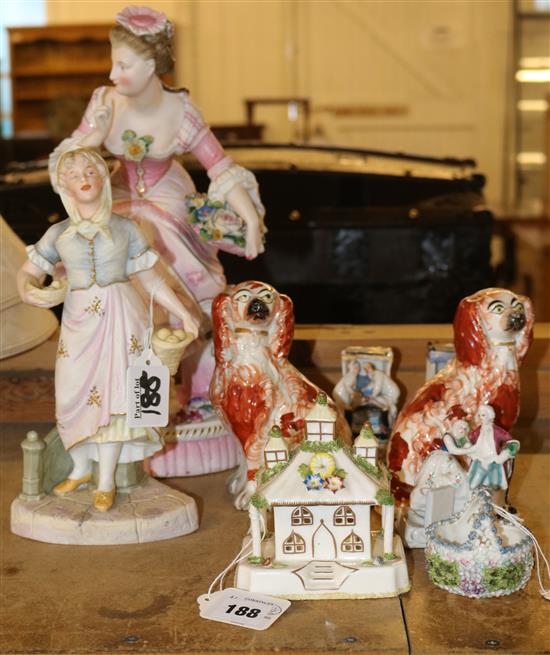 Pair Staffs dogs & mixed porcelain figures